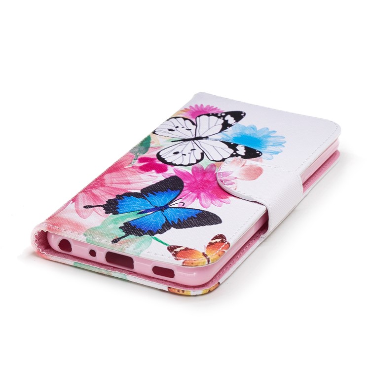 Pattern Printing PU Leather Wallet Stand Cover Case for LG G7 - Butterflies and Flowers-6