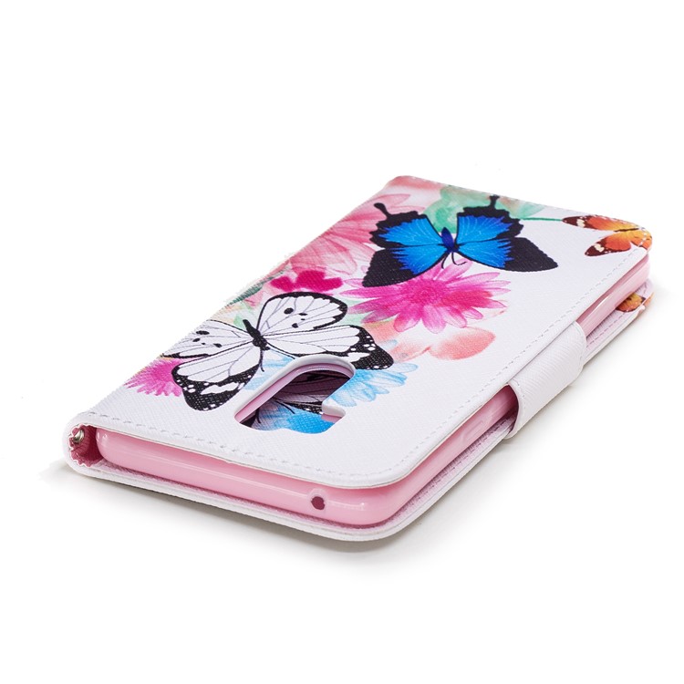 Pattern Printing PU Leather Wallet Stand Cover Case for LG G7 - Butterflies and Flowers-7