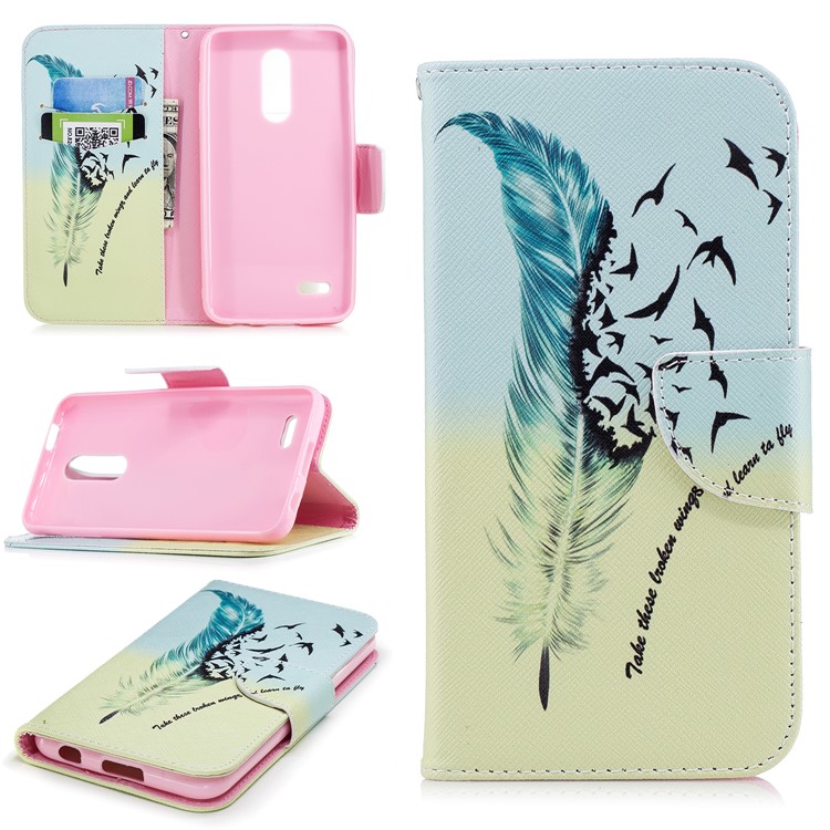 Pattern Printing PU Leather Wallet Stand Cover Case for LG K10 (2018) - Quill Pen and Birds-1
