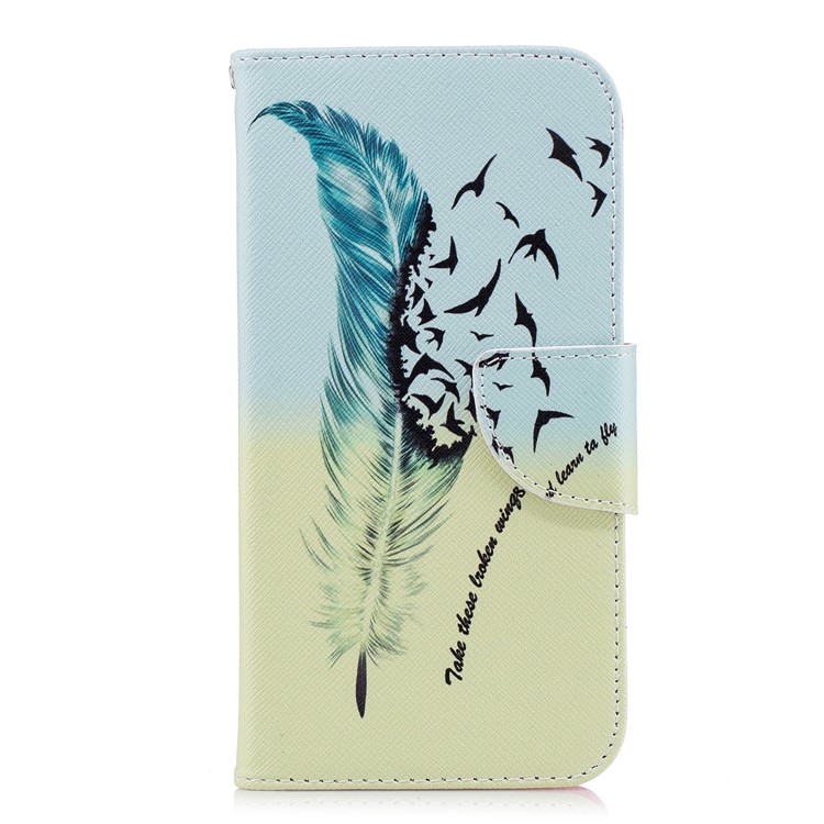 Pattern Printing PU Leather Wallet Stand Cover Case for LG K10 (2018) - Quill Pen and Birds-2