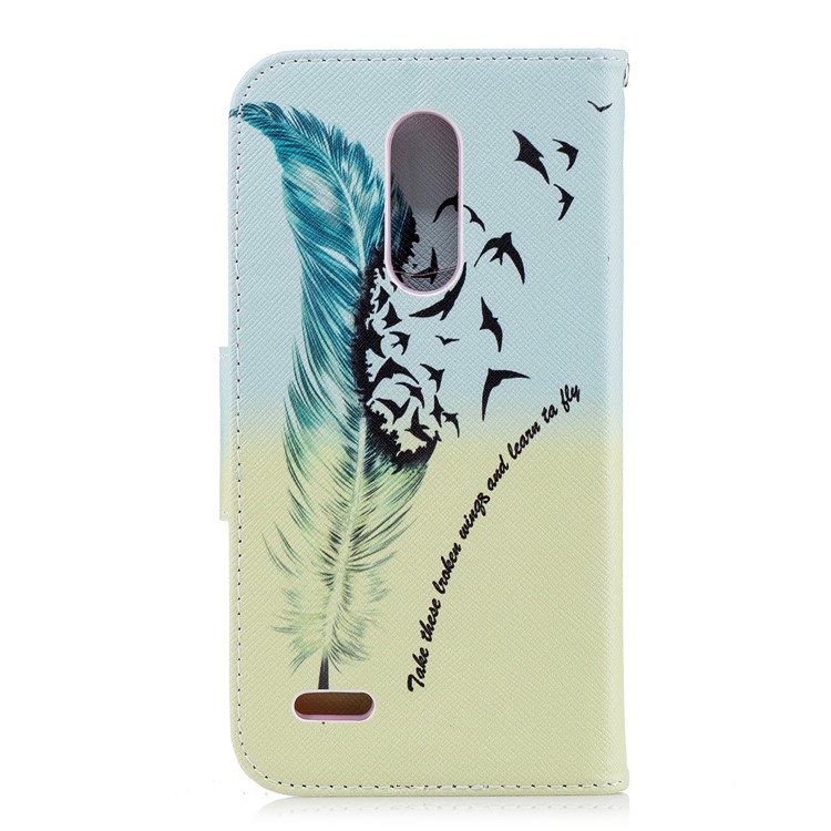 Pattern Printing PU Leather Wallet Stand Cover Case for LG K10 (2018) - Quill Pen and Birds-3
