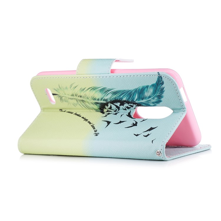 Pattern Printing PU Leather Wallet Stand Cover Case for LG K10 (2018) - Quill Pen and Birds-4