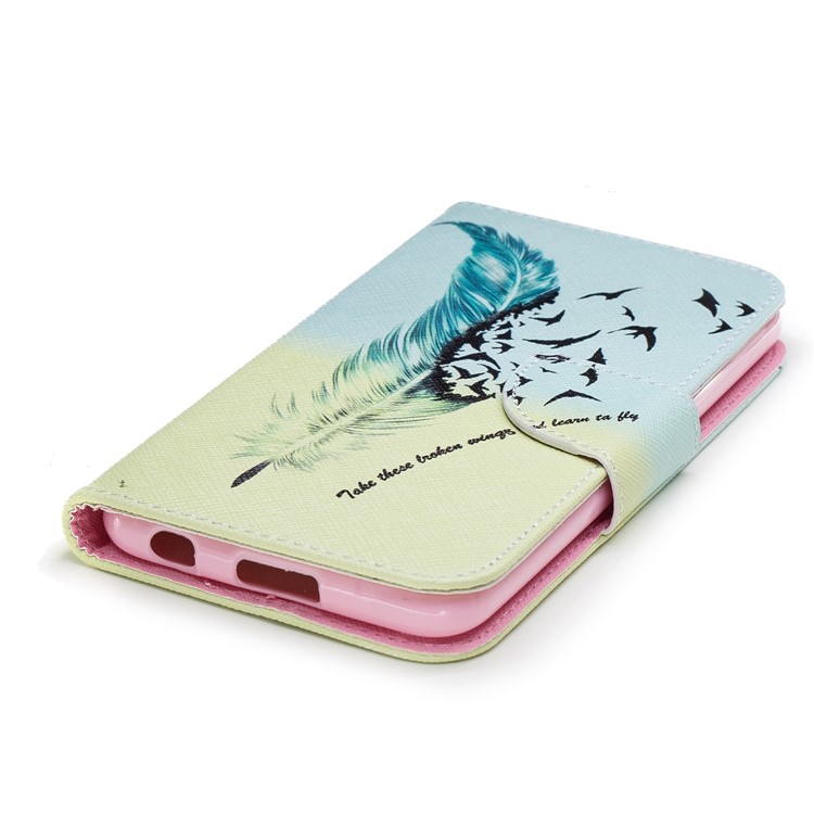 Pattern Printing PU Leather Wallet Stand Cover Case for LG K10 (2018) - Quill Pen and Birds-6