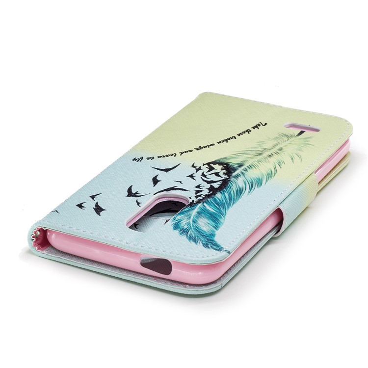 Pattern Printing PU Leather Wallet Stand Cover Case for LG K10 (2018) - Quill Pen and Birds-7