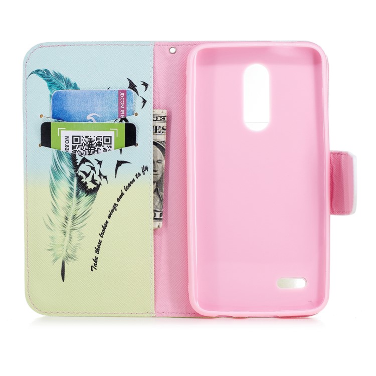Pattern Printing PU Leather Wallet Stand Cover Case for LG K10 (2018) - Quill Pen and Birds-8