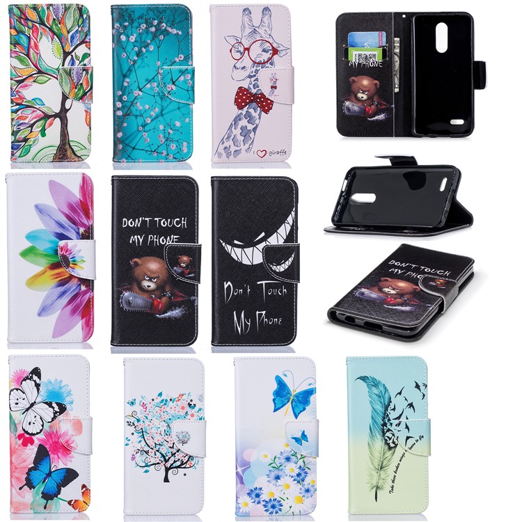 Pattern Printing PU Leather Wallet Stand Cover Case for LG K10 (2018) - Quill Pen and Birds-9