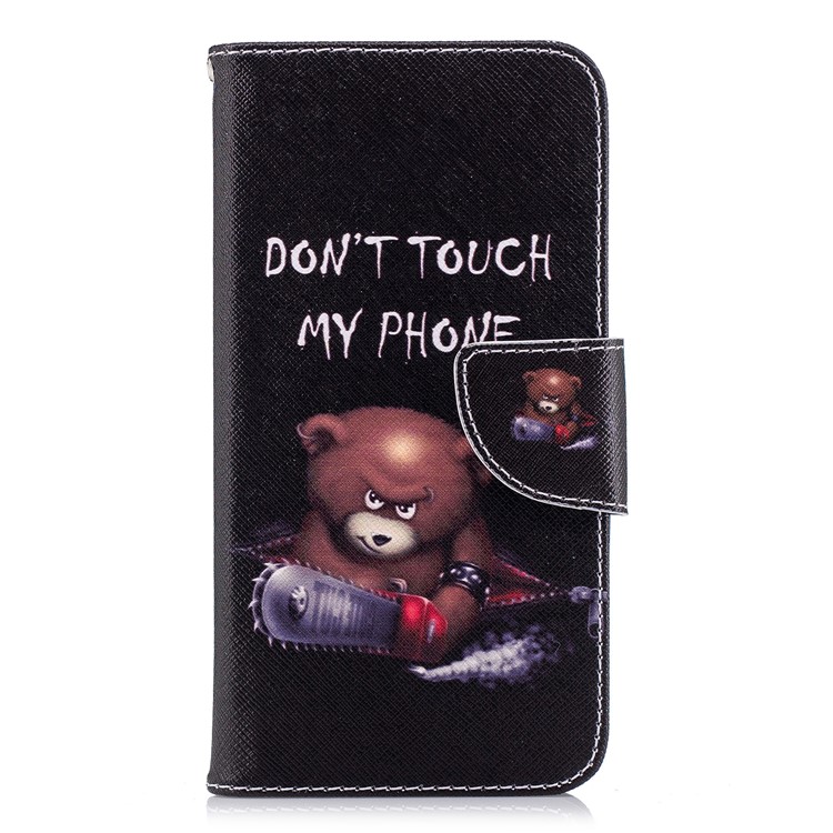 Patrón De Impresión De La Caja De La Cartera De Cuero Del Teléfono Celular Para LG K8 (2018) - Oso Pardo Y Palabras De Advertencia-2