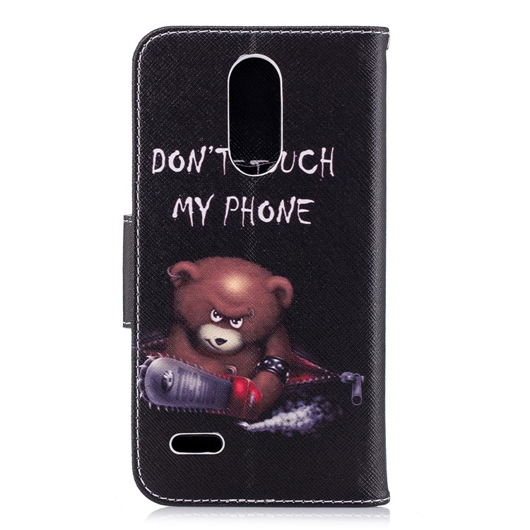 Patrón De Impresión De La Caja De La Cartera De Cuero Del Teléfono Celular Para LG K8 (2018) - Oso Pardo Y Palabras De Advertencia-3