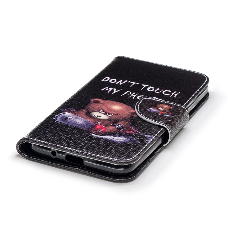 Patrón De Impresión De La Caja De La Cartera De Cuero Del Teléfono Celular Para LG K8 (2018) - Oso Pardo Y Palabras De Advertencia-6