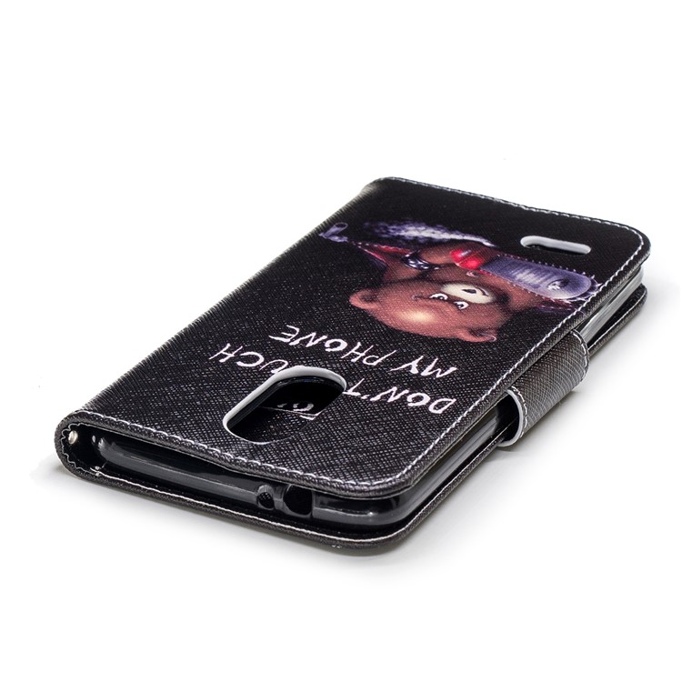 Patrón De Impresión De La Caja De La Cartera De Cuero Del Teléfono Celular Para LG K8 (2018) - Oso Pardo Y Palabras De Advertencia-7