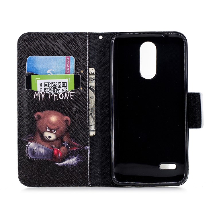 Patrón De Impresión De La Caja De La Cartera De Cuero Del Teléfono Celular Para LG K8 (2018) - Oso Pardo Y Palabras De Advertencia-8