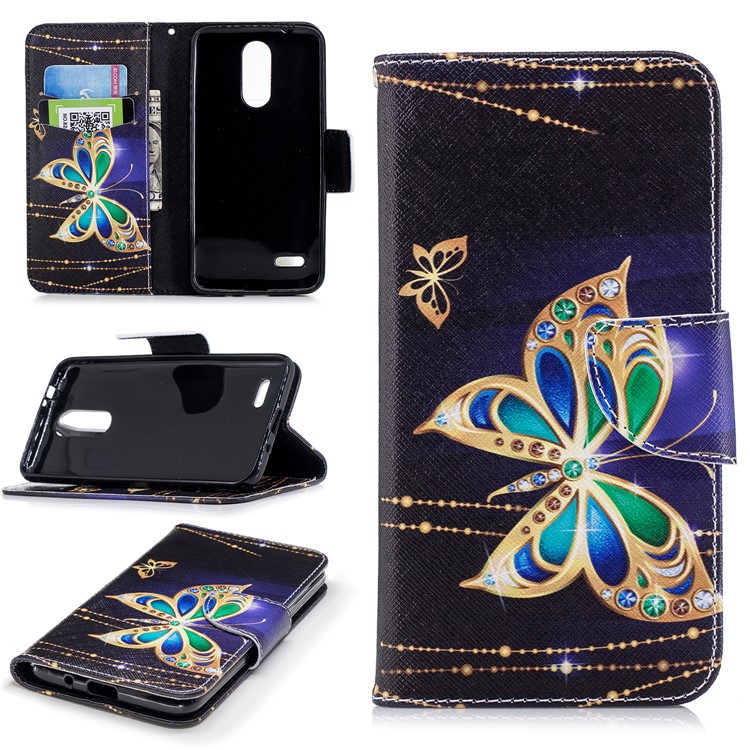 Pattern Printing Leather Wallet Case for LG K8 (2018) - Colorized Butterfly-1