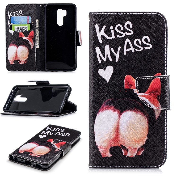 For LG G7 Patterned PU Leather Stand Cell Phone Case - Kiss My Ass-1