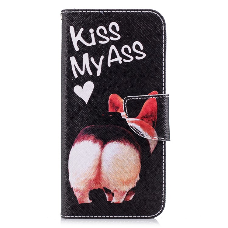 For LG G7 Patterned PU Leather Stand Cell Phone Case - Kiss My Ass-2