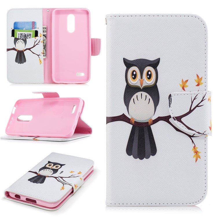 Pattern Printing Leather Wallet Stand Case for LG K10 (2018) - Owl on Branch-1