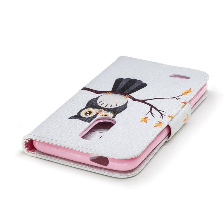 Pattern Printing Leather Wallet Stand Case for LG K10 (2018) - Owl on Branch-7