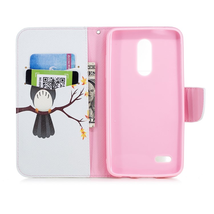 Pattern Printing Leather Wallet Stand Case for LG K10 (2018) - Owl on Branch-8