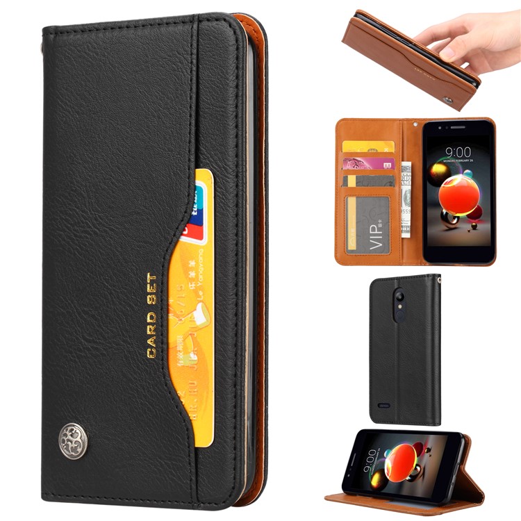 Auto-absorbed Leather Stand Phone Casing for LG K8 (2018) - Black-1