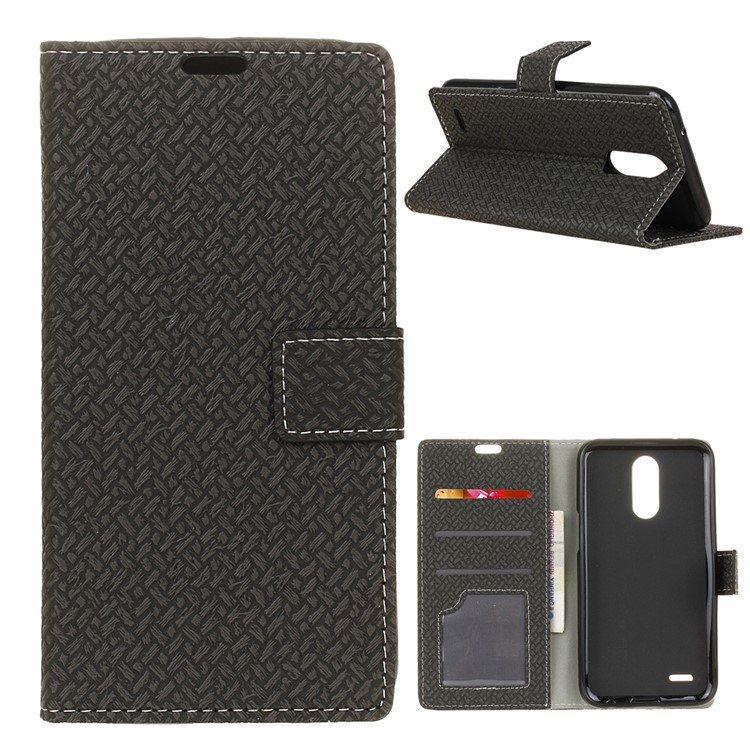 Woven Texture Wallet Magnetic Stand Leather Case for LG K10 (2018) - Black-1