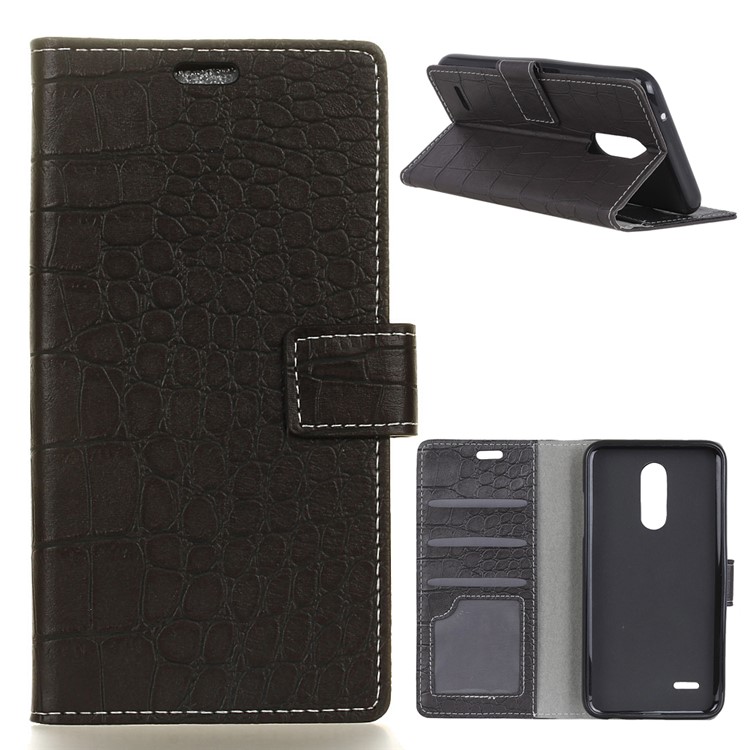 Crocodile Texture PU Leather Magnetic Stand Wallet Phone Case for LG K10 (2018) - Black-1