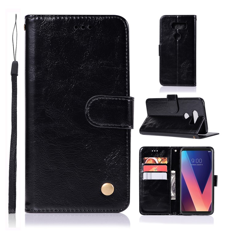 Premium Vintage PU Leather Stand Wallet Mobile Case for LG V30 - Black-1