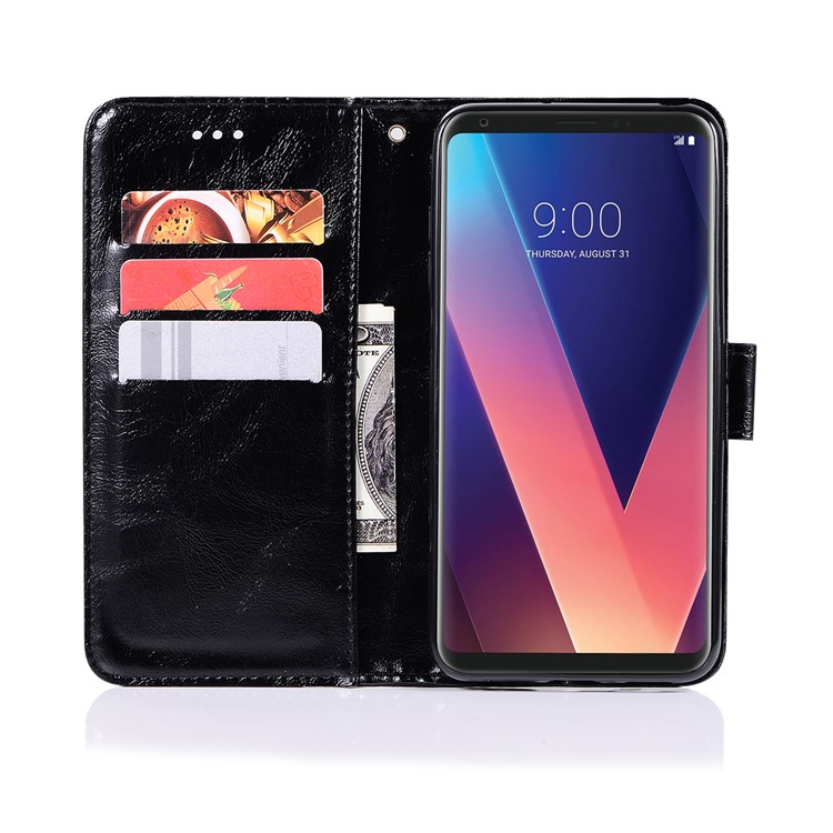 Premium Vintage PU Leather Stand Wallet Mobile Case for LG V30 - Black-4
