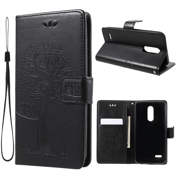 Imprint Tree Owl PU Leather Wallet Magnetic Phone Cover for LG K10 (2018) - Black-1