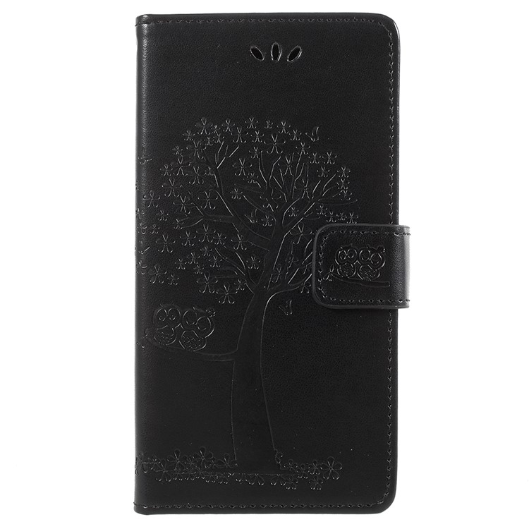 Imprint Tree Owl PU Leather Wallet Magnetic Phone Cover for LG K10 (2018) - Black-2
