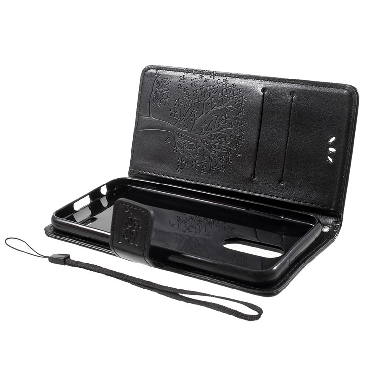 Imprint Tree Owl PU Leather Wallet Magnetic Phone Cover for LG K10 (2018) - Black-6