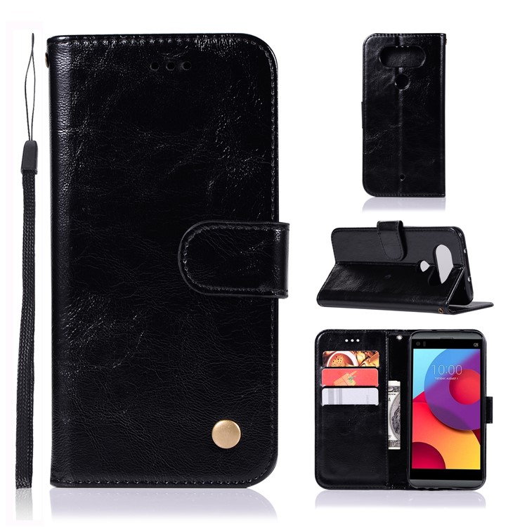 Premium Vintage PU Leather Wallet Stand Phone Case for LG Q8 - Black-1