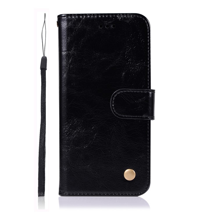 Premium Vintage PU Leather Wallet Stand Phone Case for LG Q8 - Black-2