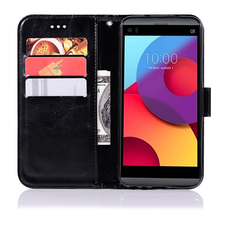 Premium Vintage PU Leather Wallet Stand Phone Case for LG Q8 - Black-4