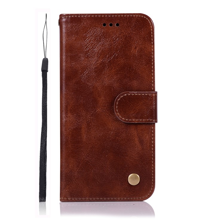 For LG Q8 Premium Vintage Leather Wallet Stand Magneetic Case - Coffee-2