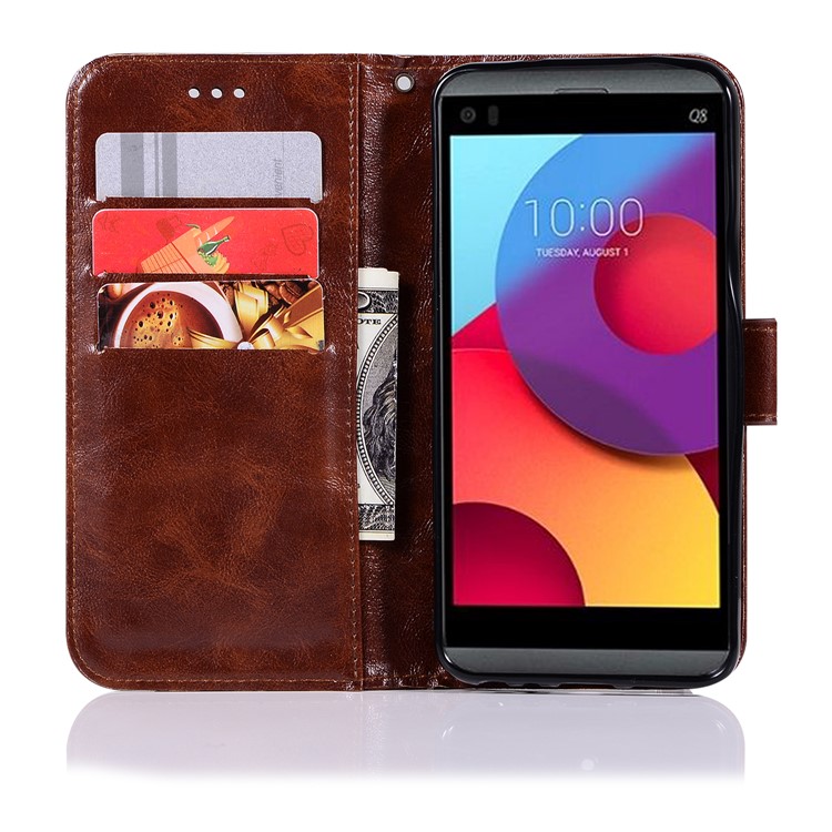 For LG Q8 Premium Vintage Leather Wallet Stand Magneetic Case - Coffee-4