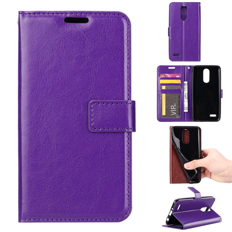 Crazy Horse Magnetic Leather Stand Cover for LG K8 (2018) - Purple-1