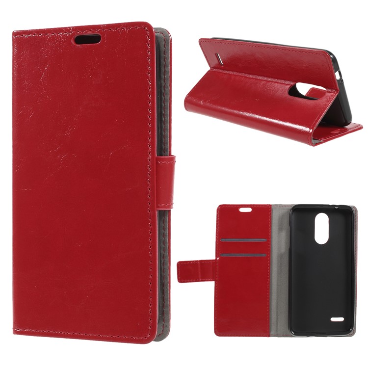 Crazy Horse PU Leather Magnetic Stand Wallet Case for LG K8 (2018) - Red-1
