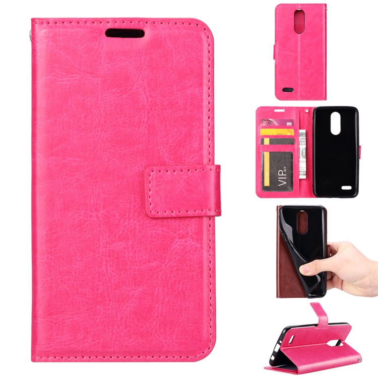 Crazy Horse Wallet Leather Magnetic Case for LG K10 (2018) - Rose-1