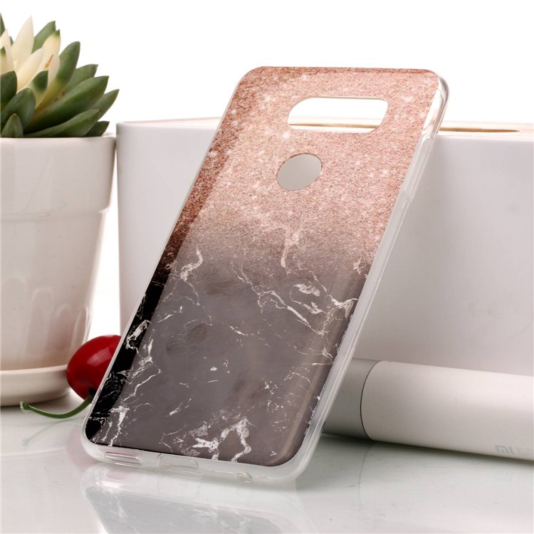 Marble Pattern IMD TPU Case for LG V30 - Orange / Black-1