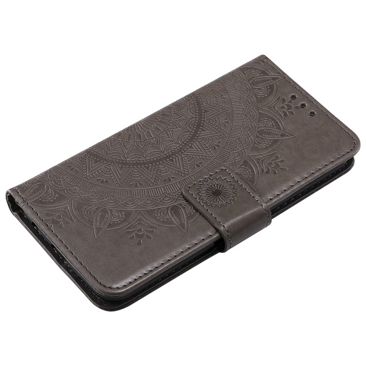 Imprint Mandala Flower Stand Wallet Leather Case for LG K7 (2016) X210 (Europe) - Grey-5