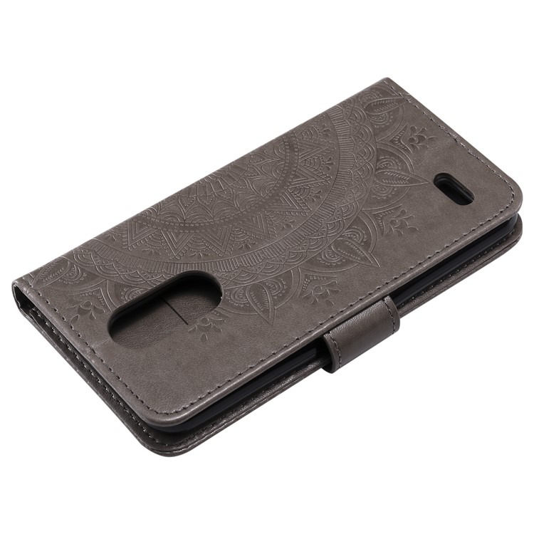 Imprint Mandala Flower Stand Wallet Leather Case for LG K7 (2016) X210 (Europe) - Grey-6
