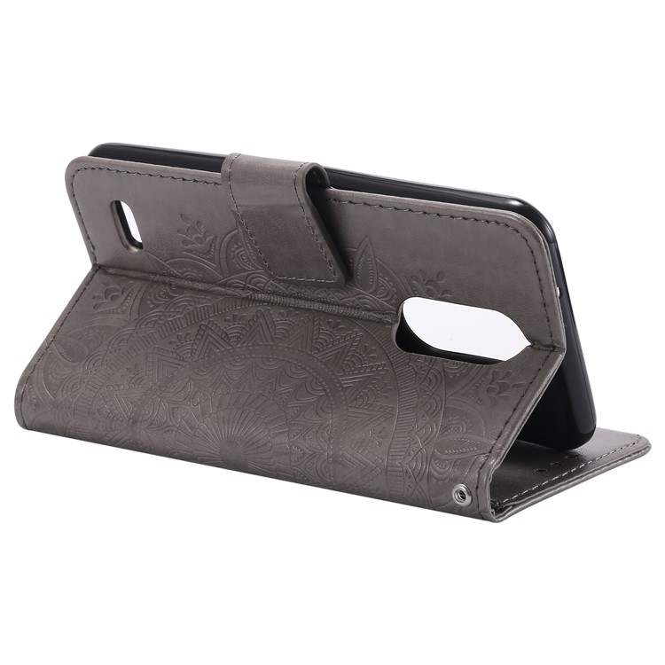 Imprint Mandala Flower Stand Wallet Leather Case for LG K7 (2016) X210 (Europe) - Grey-7