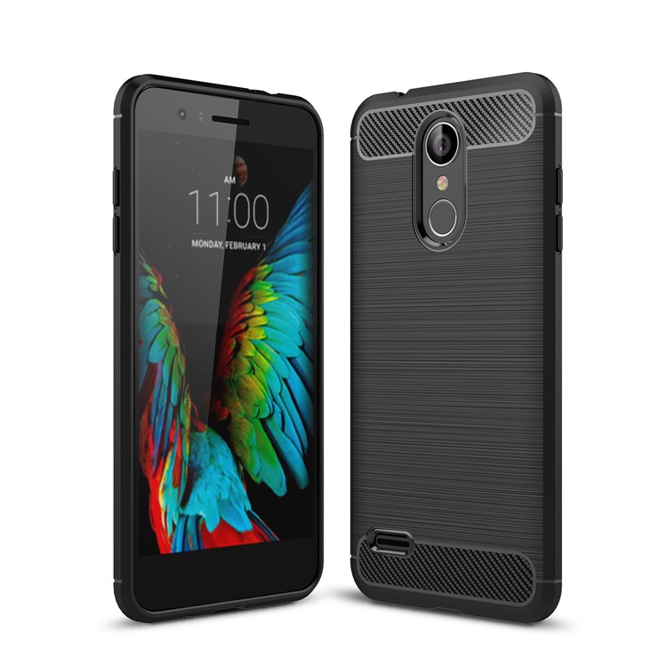 Carbon Fiber Texture Brushed TPU Phone Case for LG K8 (2018) - Black