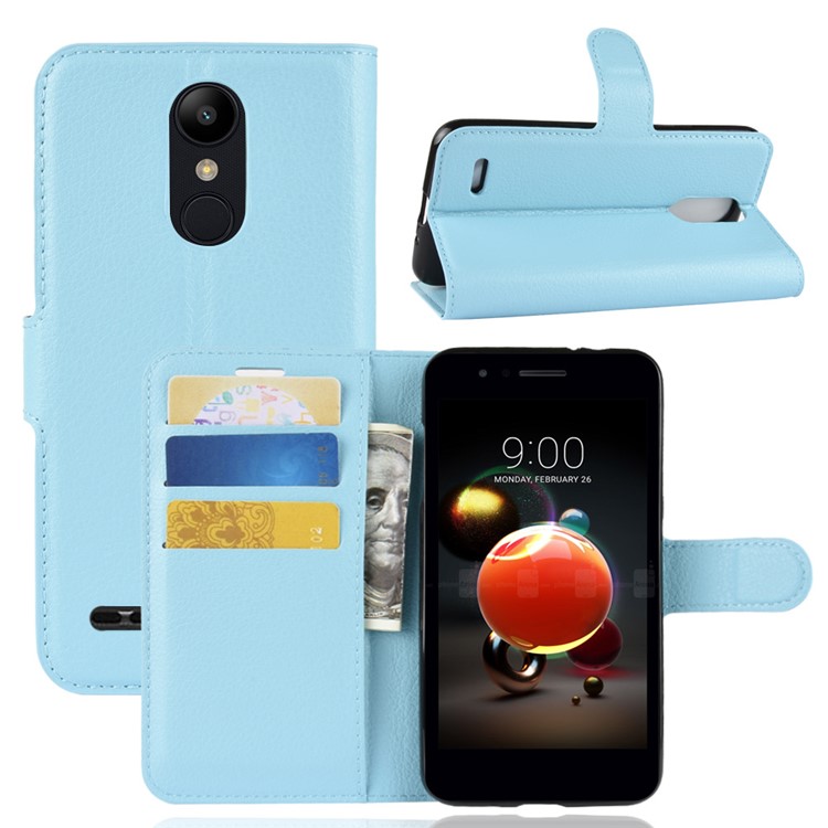 Litchi Skin Leather Stand Cover with Card Slots for LG K8 (2018) - Baby Blue-1