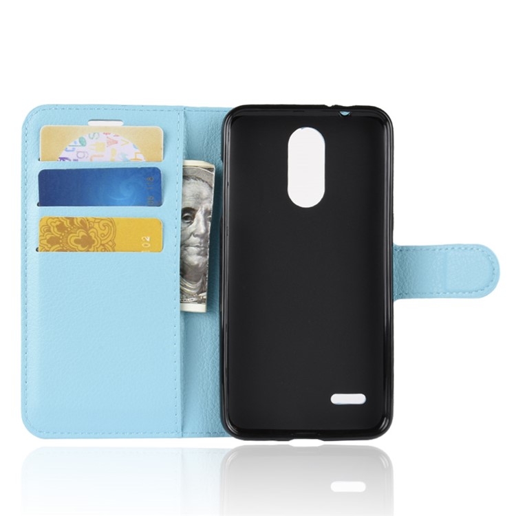 Litchi Skin Leather Stand Cover with Card Slots for LG K8 (2018) - Baby Blue-3