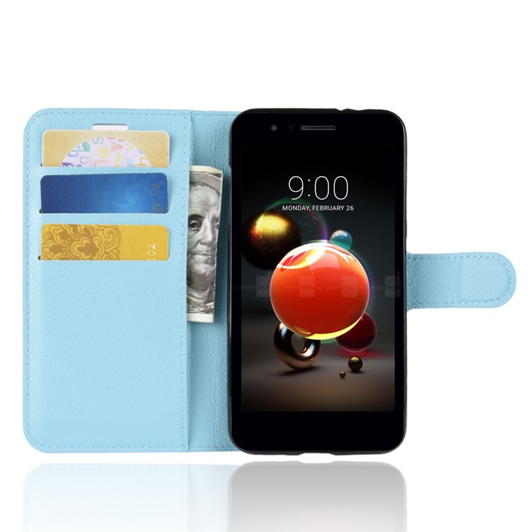 Litchi Skin Leather Stand Cover with Card Slots for LG K8 (2018) - Baby Blue-4