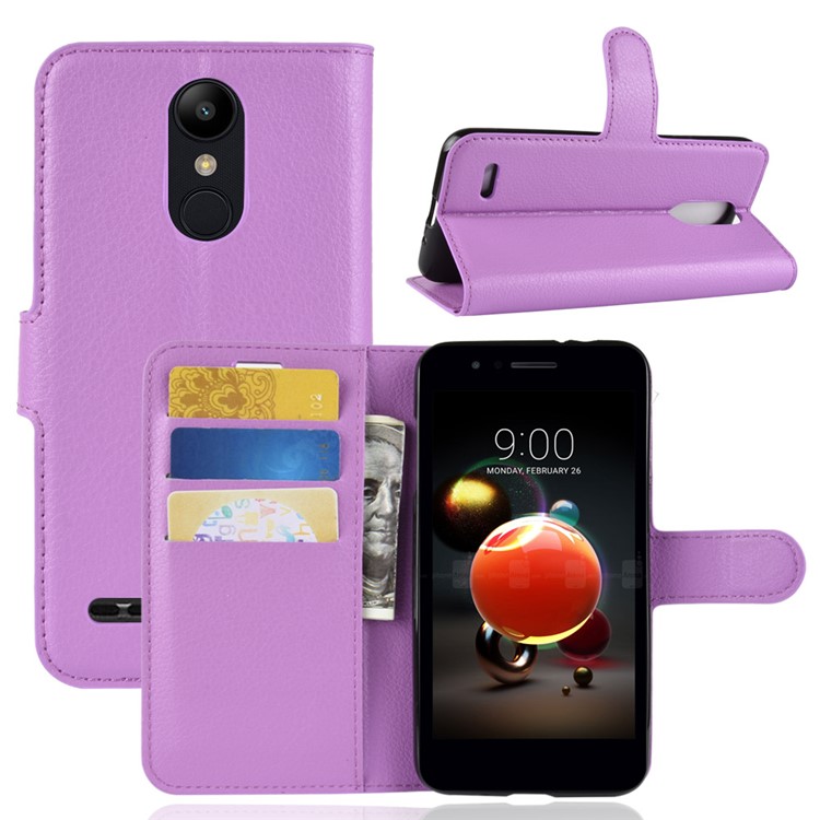 Litchi Skin Leather Wallet Case for LG K8 (2018) - Purple-1