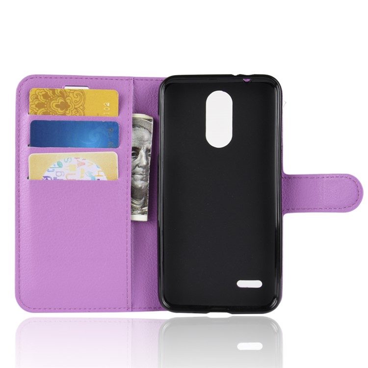 Litchi Skin Leather Wallet Case for LG K8 (2018) - Purple-3