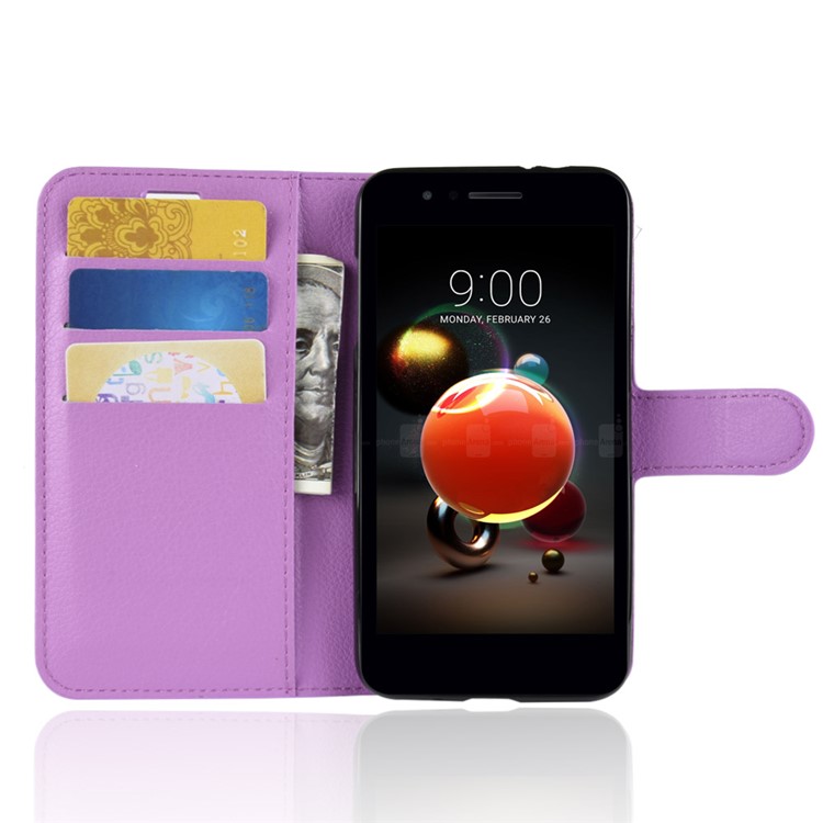 Litchi Skin Leather Wallet Case for LG K8 (2018) - Purple-4