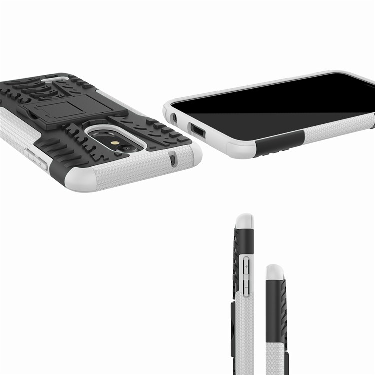 Anti-slip Tyre Pattern PC + TPU Hybrid Cover with Kickstand for LG K10 (2018) - White-3