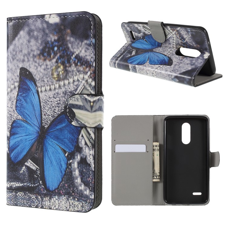 Pattern Printing PU Leather Magnetic Wallet Stand Case for LG K10 (2018) - Blue Butterfly-1